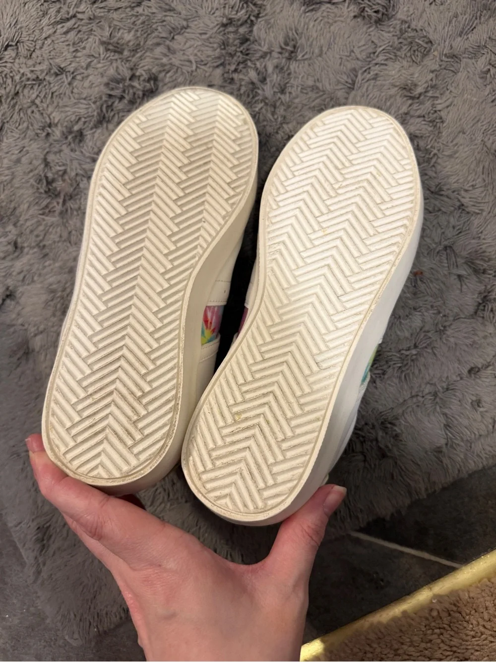 JustFab White Sneakers with Rainbow Tie-Dye Accents 7.5